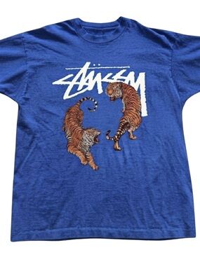 Gildan Blue Graphic Tiger Tee Casual Style